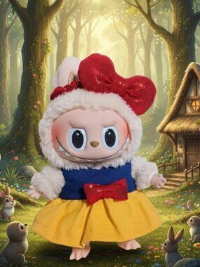 Princess Snow White Dress and Metallic Matching Bow made for Labubu